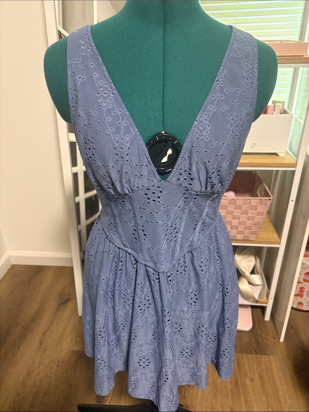 Sleeveless Eyelet Mini Dress in Periwinkle Blue